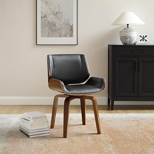 Miniatura 5 de Zouron Sillas de comedor giratorias de 360 moderna silla de cuero sintético retro de mediados de siglo con patas de madera de nogal Bentwood sillas