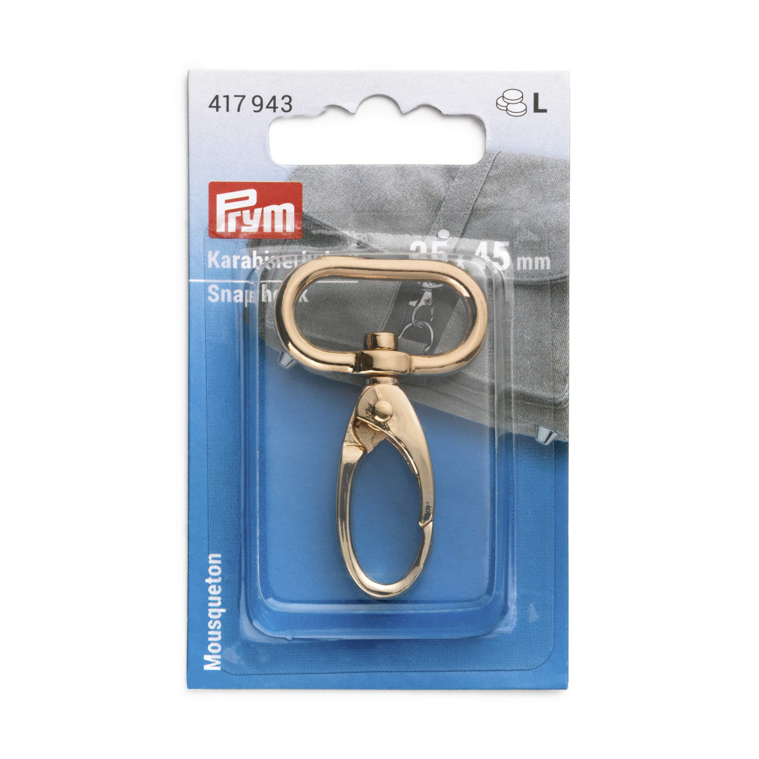 Prym Carabiner Hook, Zinc Alloy, New Gold, 25 x 45 mm
