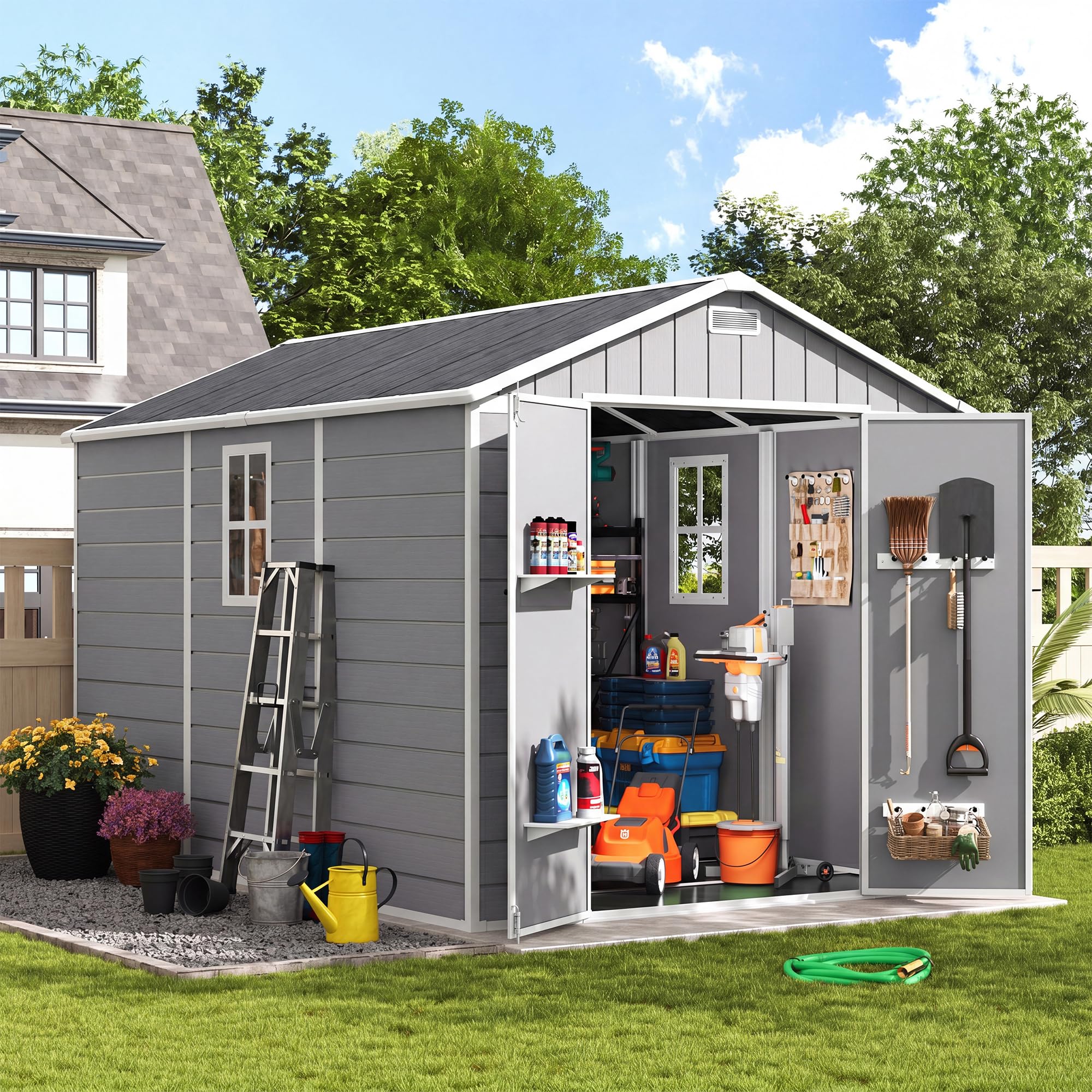 Amopatio Resin Outdoor Storage Shed with Floor