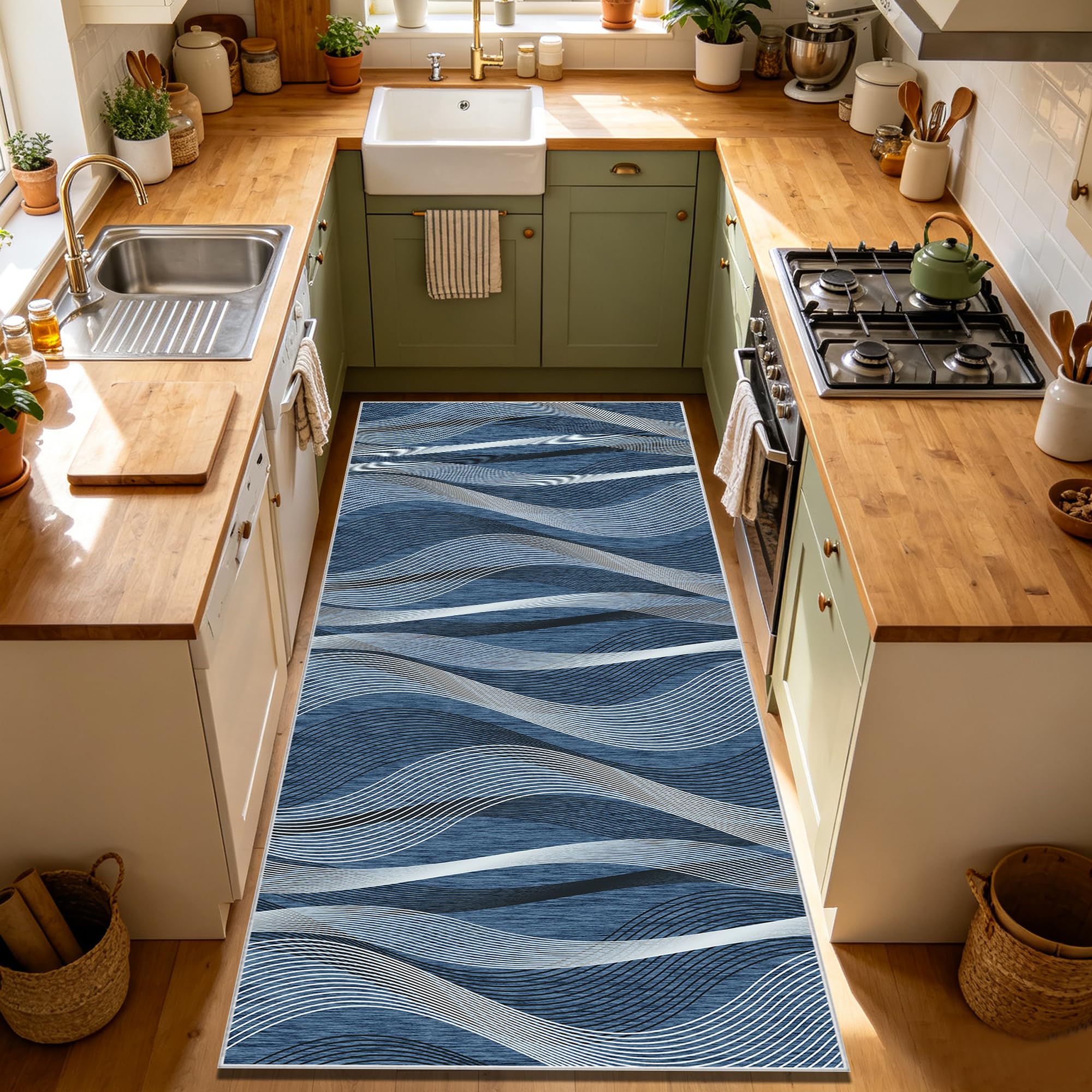 Alfombra pasillo largo y cocina lavable de 70x90 cm con base antideslizante