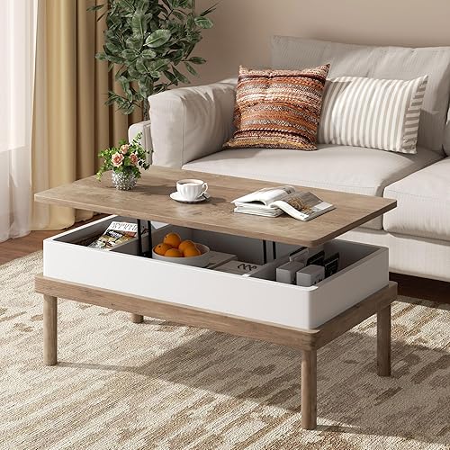 Miniatura 2 de Shintenchi Mesa auxiliar, mesa de centro elevable con compartimento oculto, mesa de comedor de mesa elevada, mesa central elevadora para sala