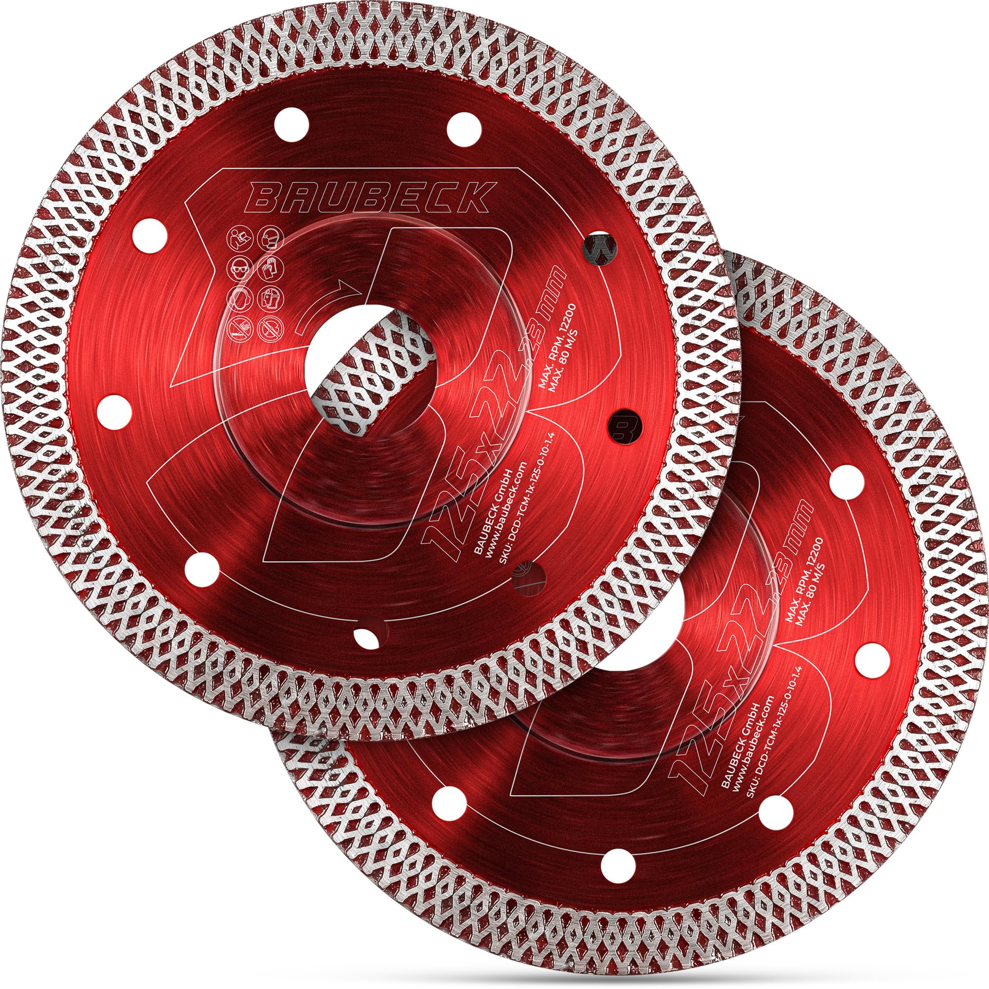 BAUBECK 2x Diamanttrennscheiben 125 x 22,23 mm für Fliesen, Keramik, Marmor & Naturstein, präzise Fliesentrennscheiben 125 mm