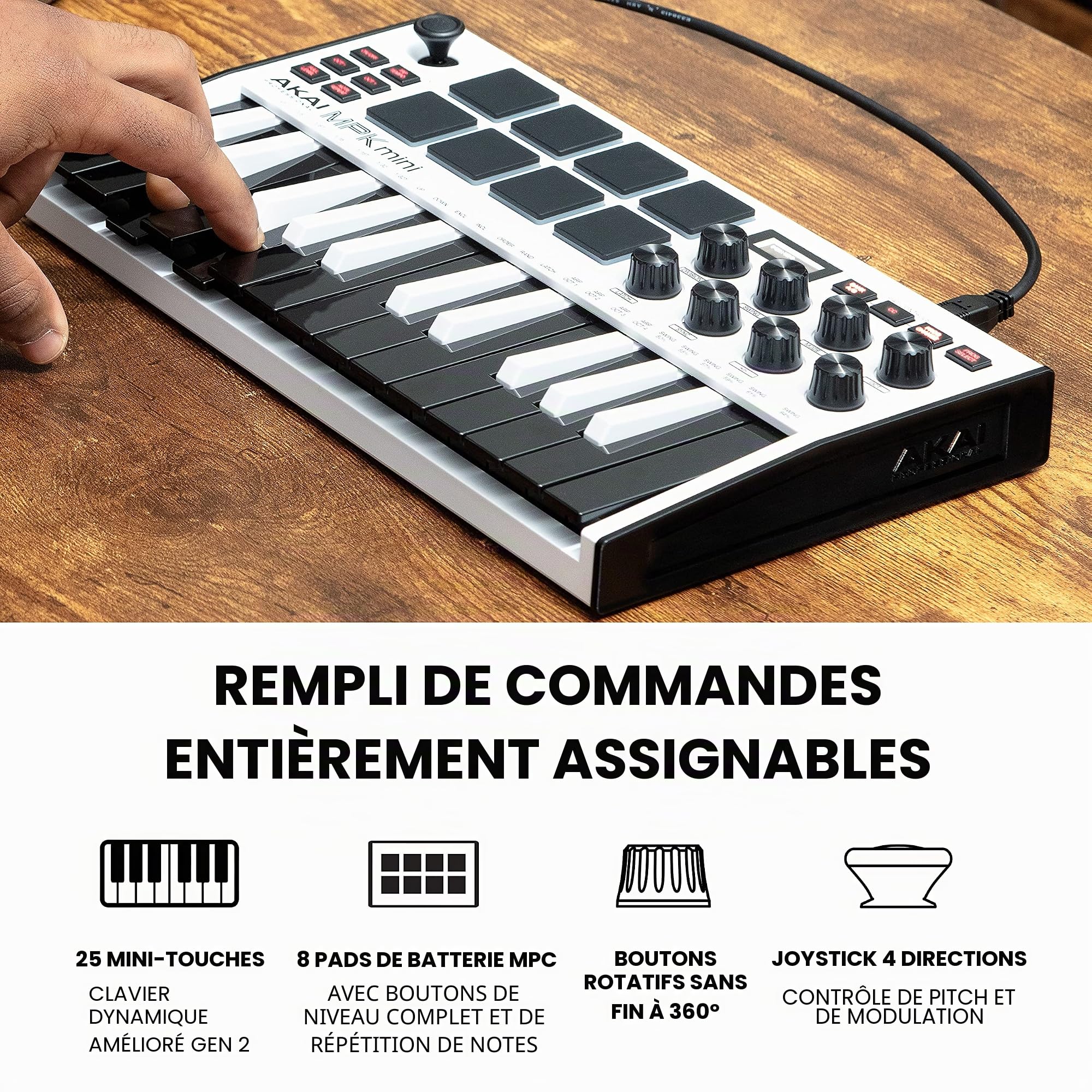 AKAI Professional MPD218 - Contrôleur de pad MIDI/machine à pads de batterie avec 16 pads, commandes assignables & MPK Mini MK3 – Clavier MIDI USB Portable avec 25 Touches, 8 Pads et Logiciels