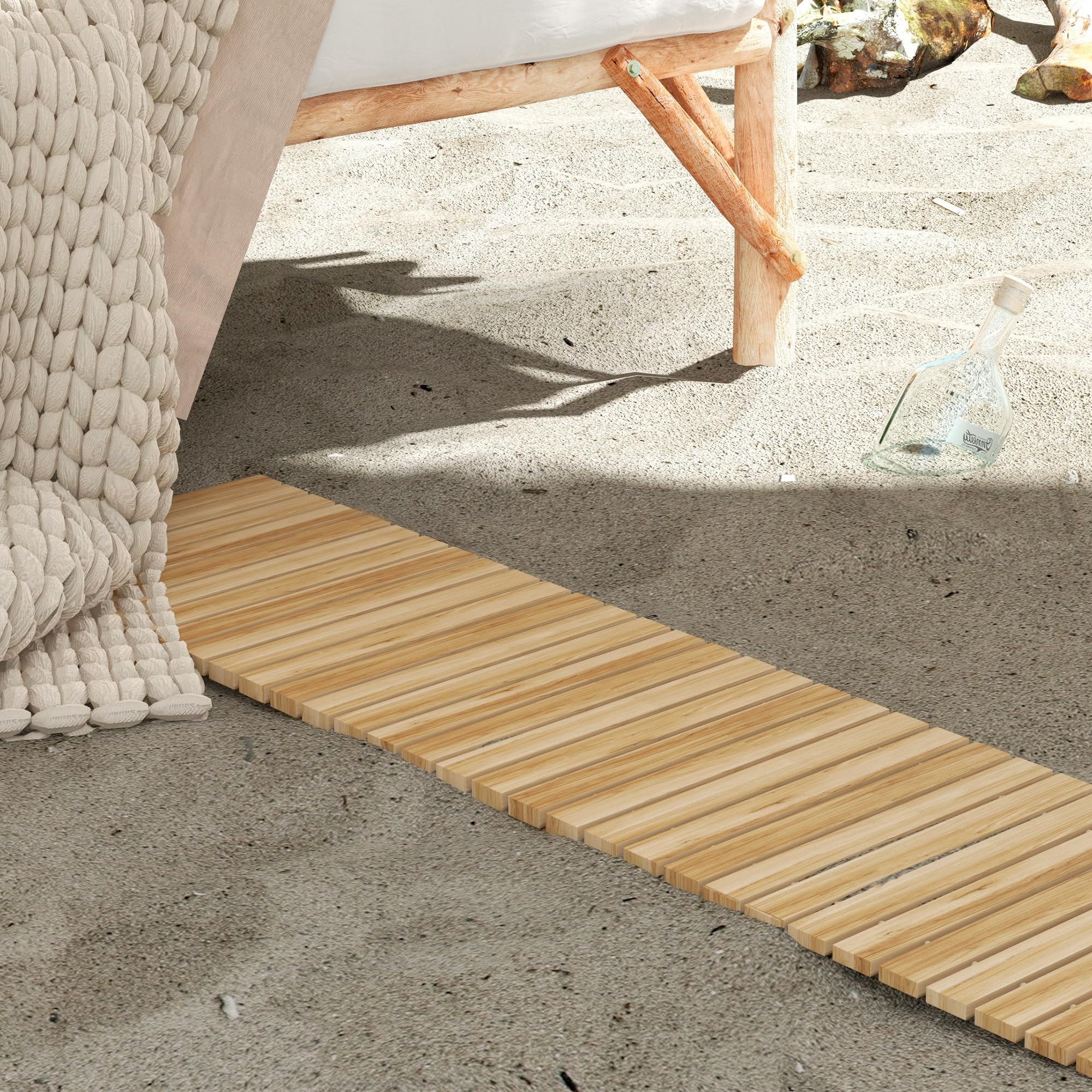 Outsunny Sentiero da Giardino in Legno 120x38 cm Dritto all'aperto Roll Up Outdoor Resistente alle intemperie Passerella Decorativa da Giardino per Matrimonio in Spiaggia Festa Naturale
