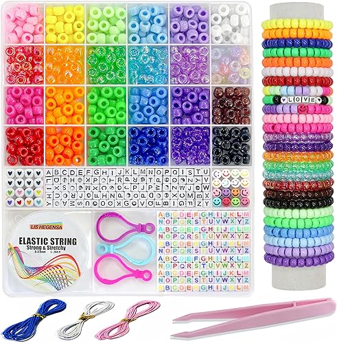 LIS HEGENSA Regalos de manualidades para niñas, kits de abalorios de 1100 piezas, kits de fabricación de pulseras con cuentas decorativas y dijes,