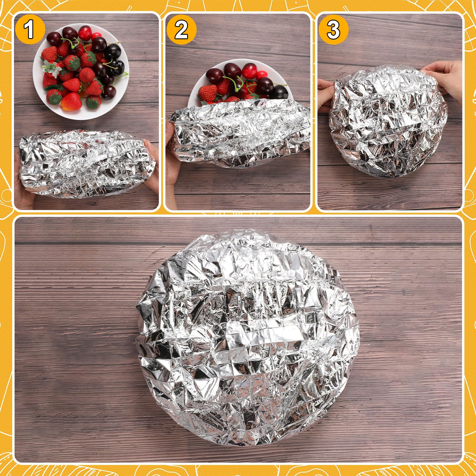 Remerry 200 coperture isolanti riutilizzabili in alluminio, coperture per alimenti in foglio di alluminio con elastico, pellicola isolante regolabile per mantenere la freschezza della cucina