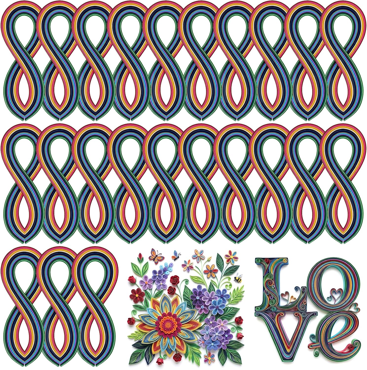 KongTiva Paper Quilling Strips Set, 36 Colors 4140 Strips, 5mm Width 54cm Length, Quilling Art Strips for Home DIY Craft Wedding Party Decoration