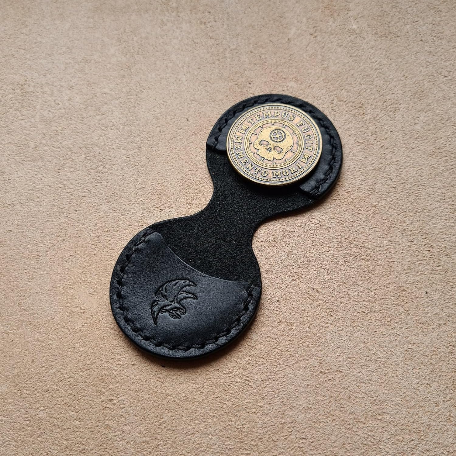 Handmade Leather Holder for 2 EDC Reminder/Challenge Coins (Whisky, Stitching: L.Brown)