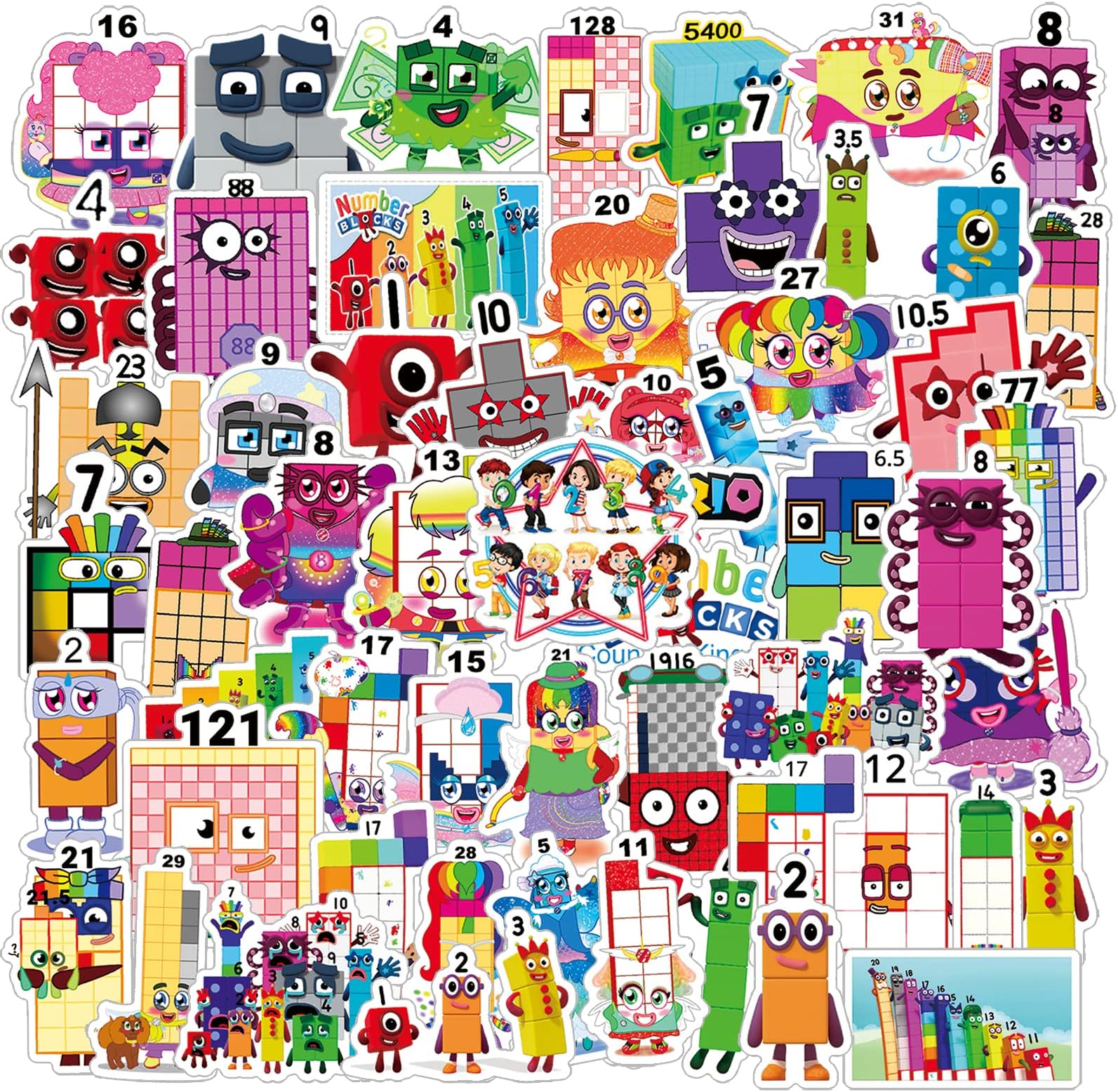 52pcs Numberblocks Animated TV Series Cartoon Deacls Graffiti Stickers Pack | Anime Vinyl PVC Waterproof Sticker for Teens Adults Kids Girl Water Bottle Skateboard Toys Scrapbook （Number Blocks）…