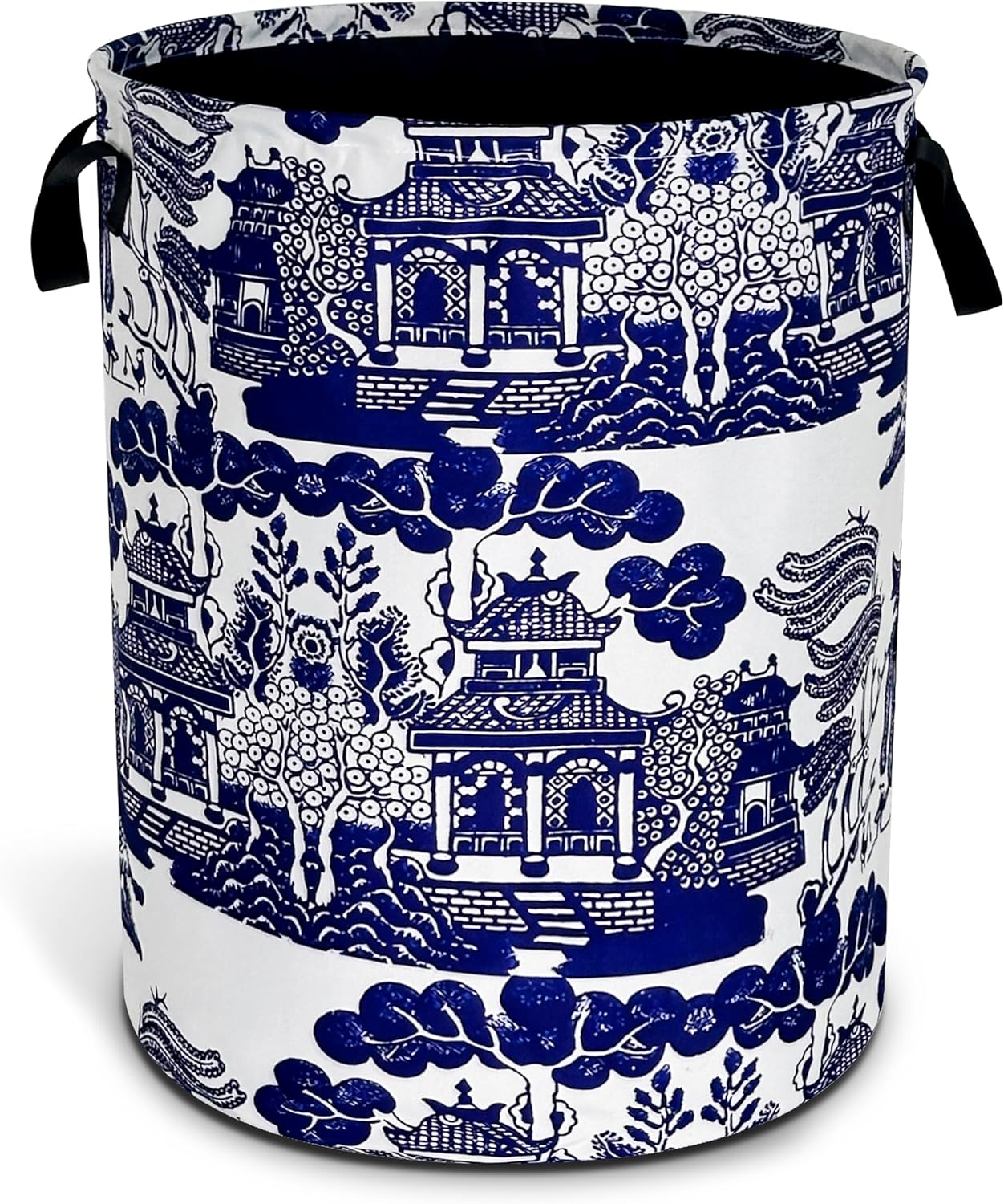 Blue White Porcelain Laundry Basket Chinoiserie Foldable Oxford Cloth Funny Tote Bag Laundry Hamper Clothes Storage Bucket Organizer For Bathroom/Laundry Storage/Bedroom17.7x13.7 Inch