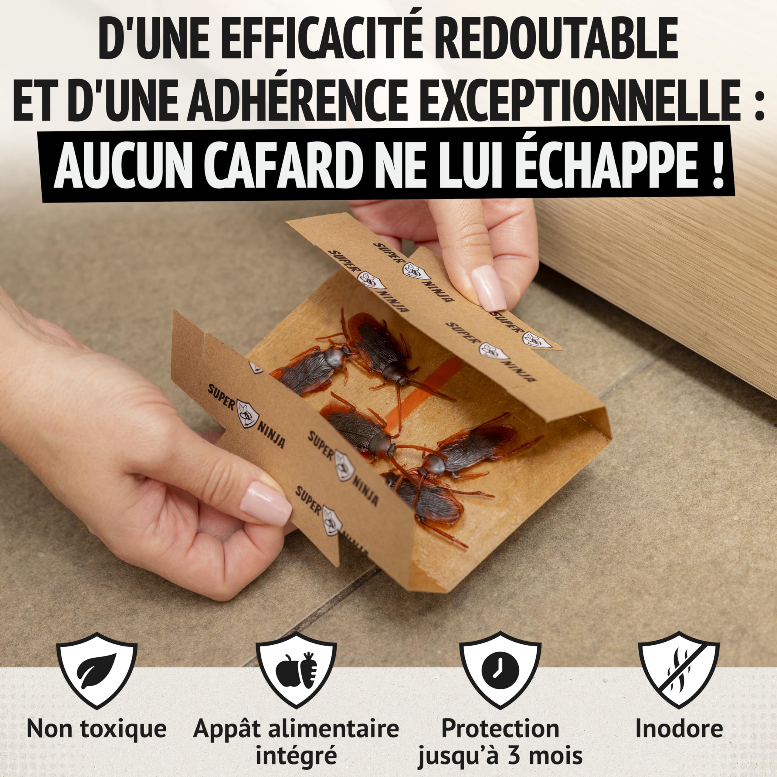 Pièges Cafards Super Ninja 12 Pièges Collants Anti Cafard Non Toxique
