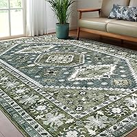 Vista 12 de Alfombra bohemia lavable para pasillo de cocina, 2 pies 6 pulgadas x 8 pulgadas, verde oliva y azul, suave, vintage, antideslizante, para entrada
