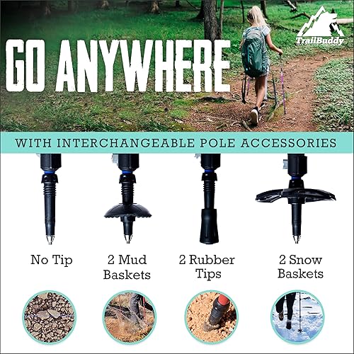 Miniatura 5 de TrailBuddy Bastones de senderismo plegables para niños, paquete de 2 bastones de senderismo para senderismo, camping y mochilero, ligeros y