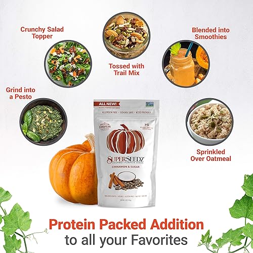 Miniatura 5 de SuperSeedz Pepitas de calabaza tostadas al horno - Canela y azúcar, veganas, Whole 30, paleo, bocadillos saludables, 8g de proteína vegetal