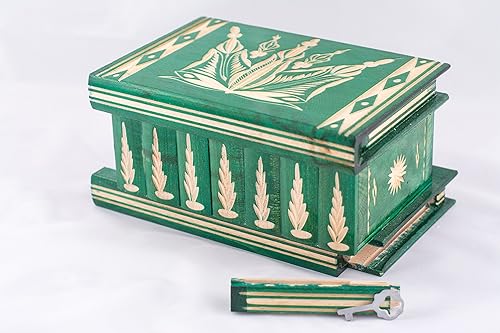 Miniatura 6 de Joyero y caja secreta 2 en 1  Caja de madera hecha a mano con llave oculta y compartimentos extraíbles  Hermosa caja de madera tallada clásica para