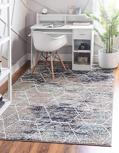 Unique Loom - Alfombra con diseño geométrico, colección Trellis Frieze (9 x 12 pies, azul multicolormarfil)