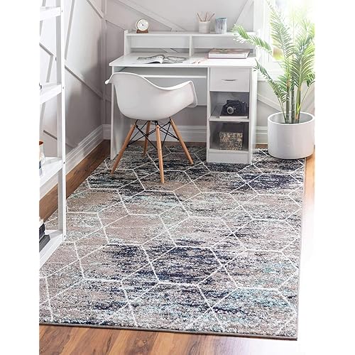 Unique Loom Trellis Frieze Collection Lattice Moroccan Geometric Modern Area Rug, 8 x 10 ft, Multi/Beige