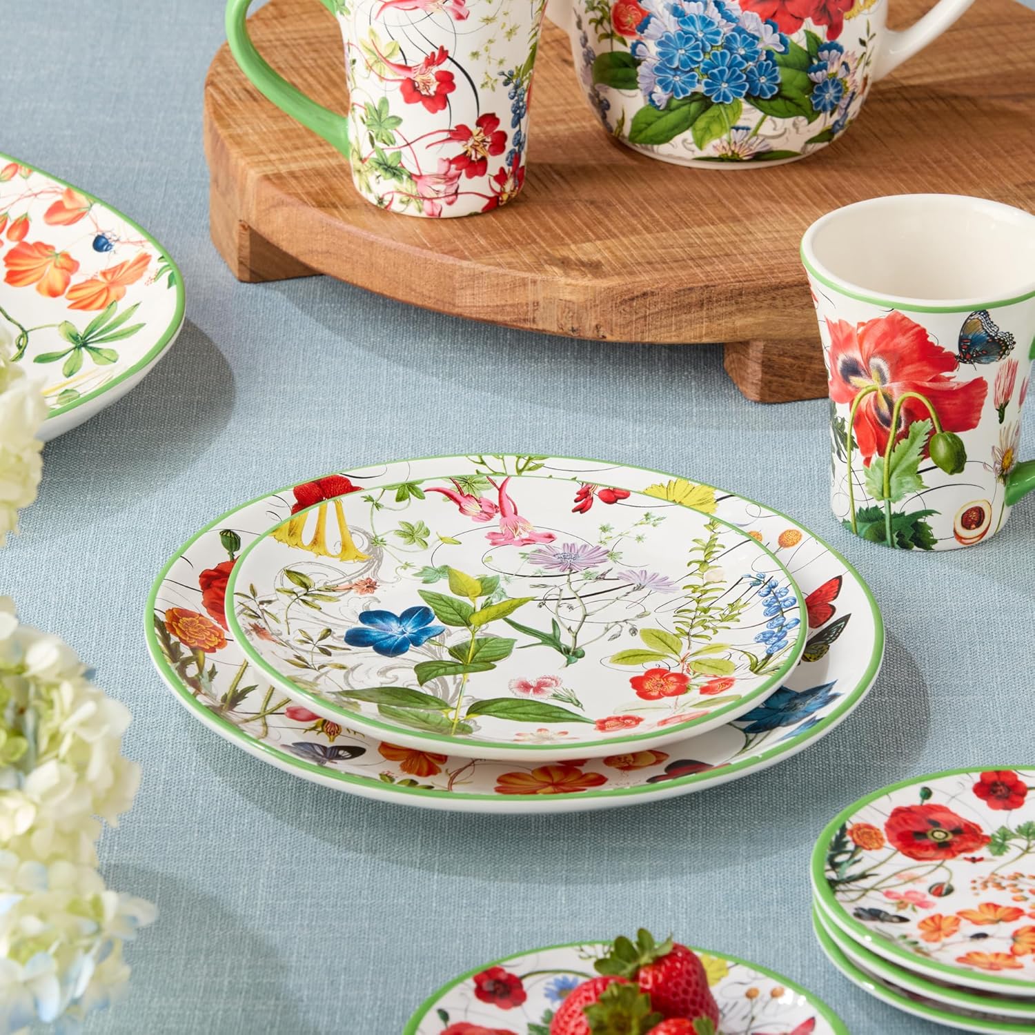 Greenhouse 9-Inch Salad Plates, Set of 4, Vibrant Botanical Design with Butterflies & Dragonflies, Durable Ceramic, Dishwasher & Microwave Safe, Perfect for Salads, Appetizers & Desserts