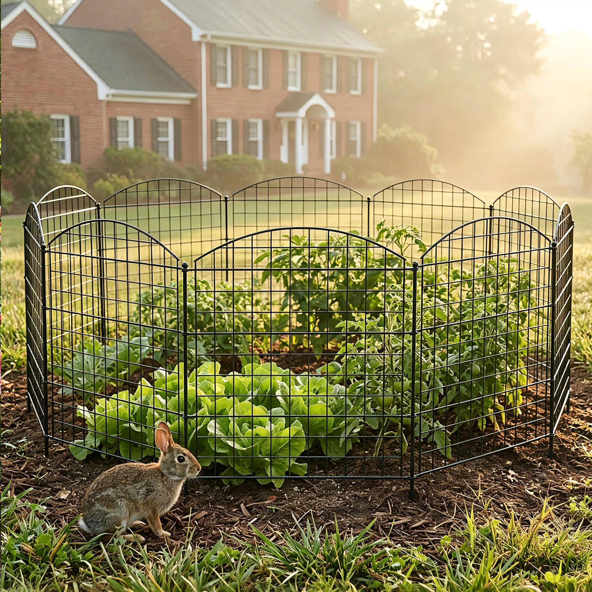 Froadp Lot de 11 clôtures d'étang en métal pour jardin - Clôture pour chien - Clôture grillagée à planter - Mobile et résistante aux UV - Avec 5 éléments de clôture et 6 barres de fixation - Enclos et