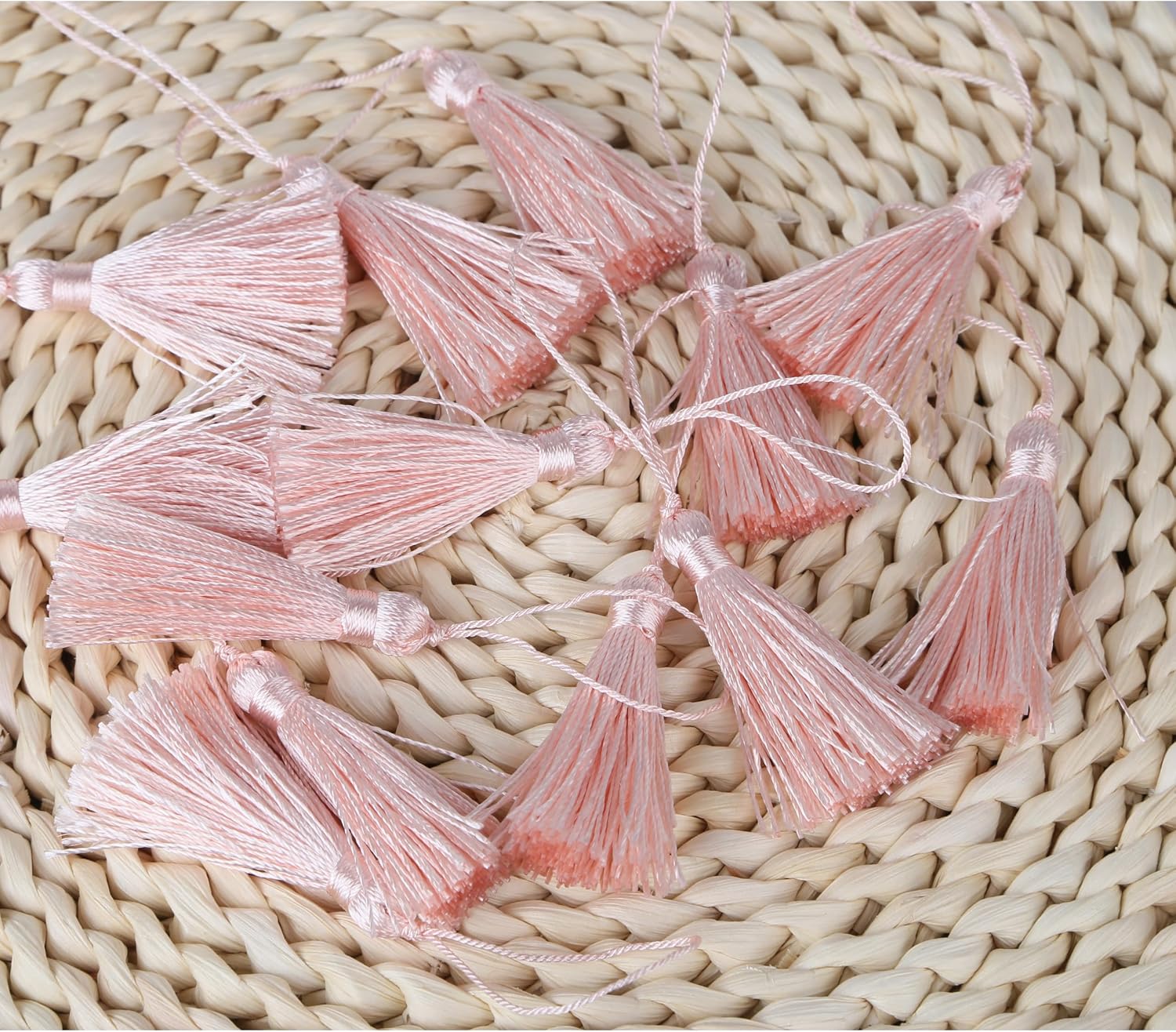 BEL AVENIR 45 pcs Mini Bookmark Tassels 3.75inch/9.5cm Silky Handmade Key Tassel with 2.15inch Cord Loop, DIY Craft Accessory,Tags (Light Pink, 45 pcs)…