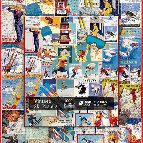 Miniatura 7 de Rompecabezas de esquí vintage de 1000 piezas, rompecabezas de invierno para adultos de 1000 piezas, rompecabezas retro para vacaciones de esquí como