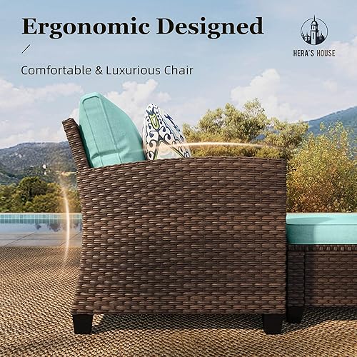 Miniatura 8 de HERA'S HOUSE - Juego de muebles para patio con mesa para fogata, muebles de mimbre para exteriores, sofá de conversación con asientos profundos para