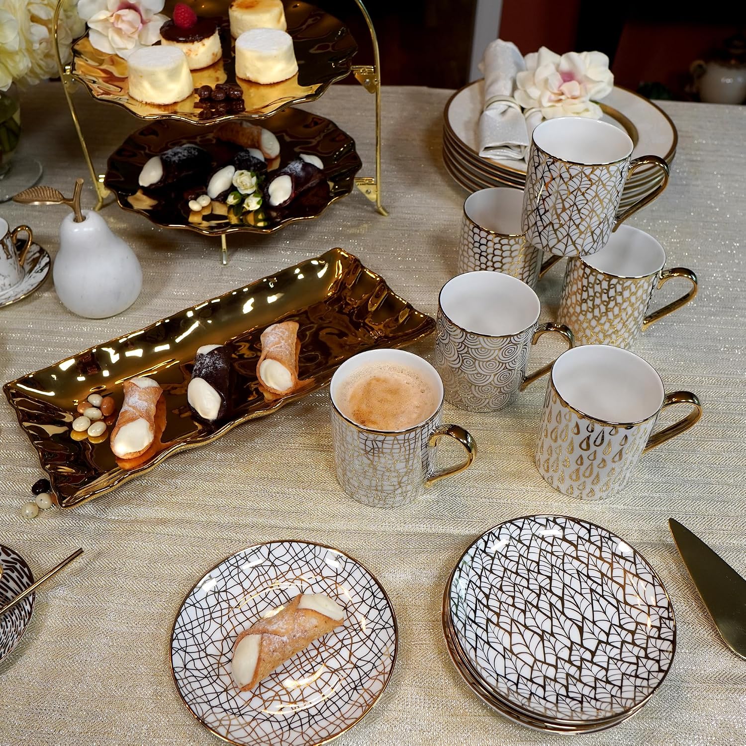 Certified International Mosaic Gold Plated 6" Luncheon/Canape Plates, Set of 6 Assorted Designs
