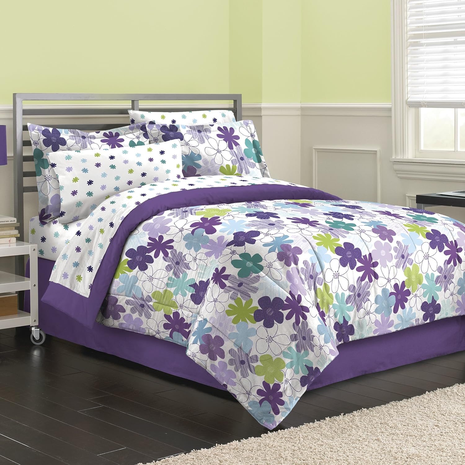 First At Home Graphic Daisy Comforter Set, Twin/Twin XLarge, Purple Home & Kitchen