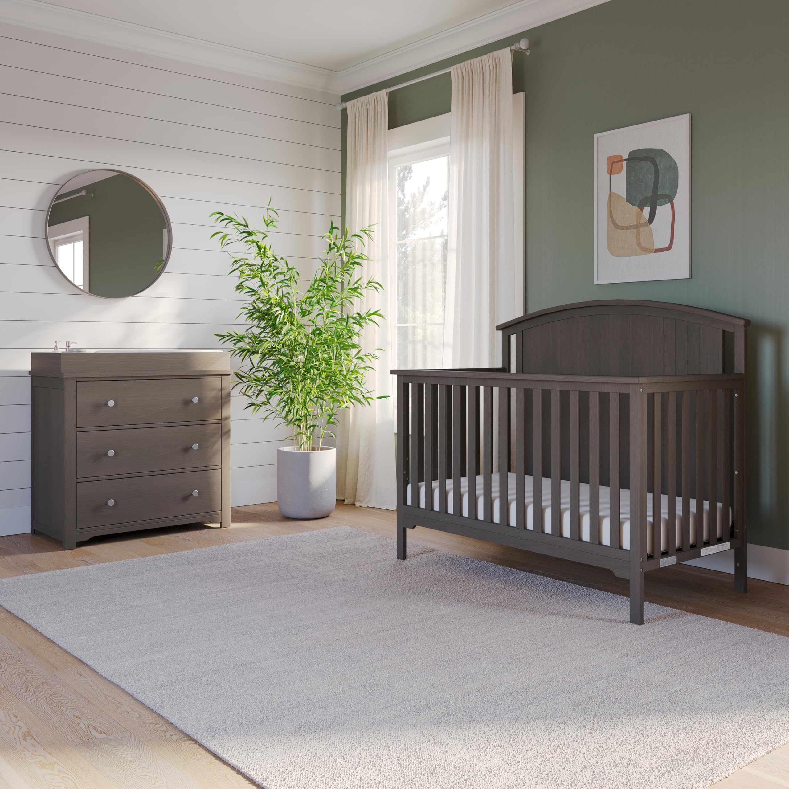 Child Craft Cottage Curve Crib and Dresser Nursery Set, 3-Piece, Includes 4-in-1 Convertible Crib, 3 Drawer Dresser, and Changing Table Topper, Grows with Your Baby (Dapper Gray)