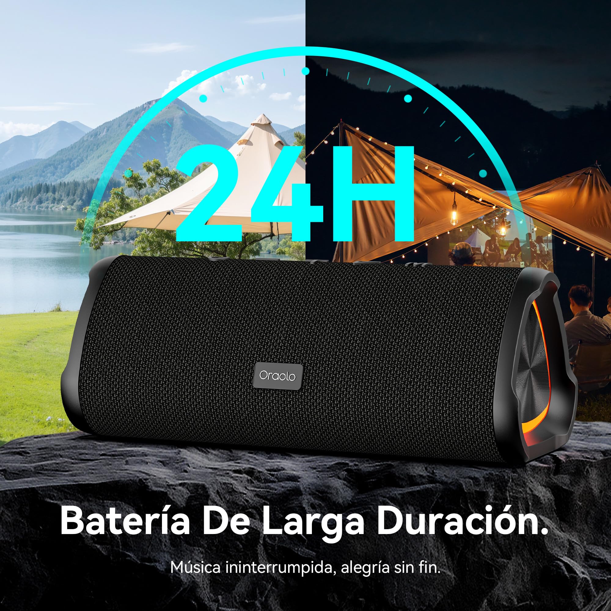 oraolo Altavoz Bluetooth Potente 20W, Bluetooth Speaker RGB Luces, Altavoz Bluetooth Portatil 6.0, 30H Reproducción, IPX6 Impermeable, Soporte AUX/TF Card, Adecuado para Exteriores/Fiestas | Sonido estéreo potente de 20 W luces RGB Bluetooth 6.0 Soporte T