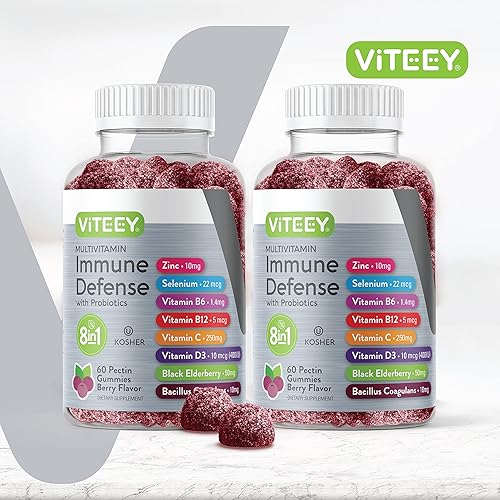 Vista 8 de Viteey Gomitas multivitamínicas 8 en 1 Suplemento de apoyo inmunológico con probióticos - Potenciadores inmunológicos para adultos y adolescentes