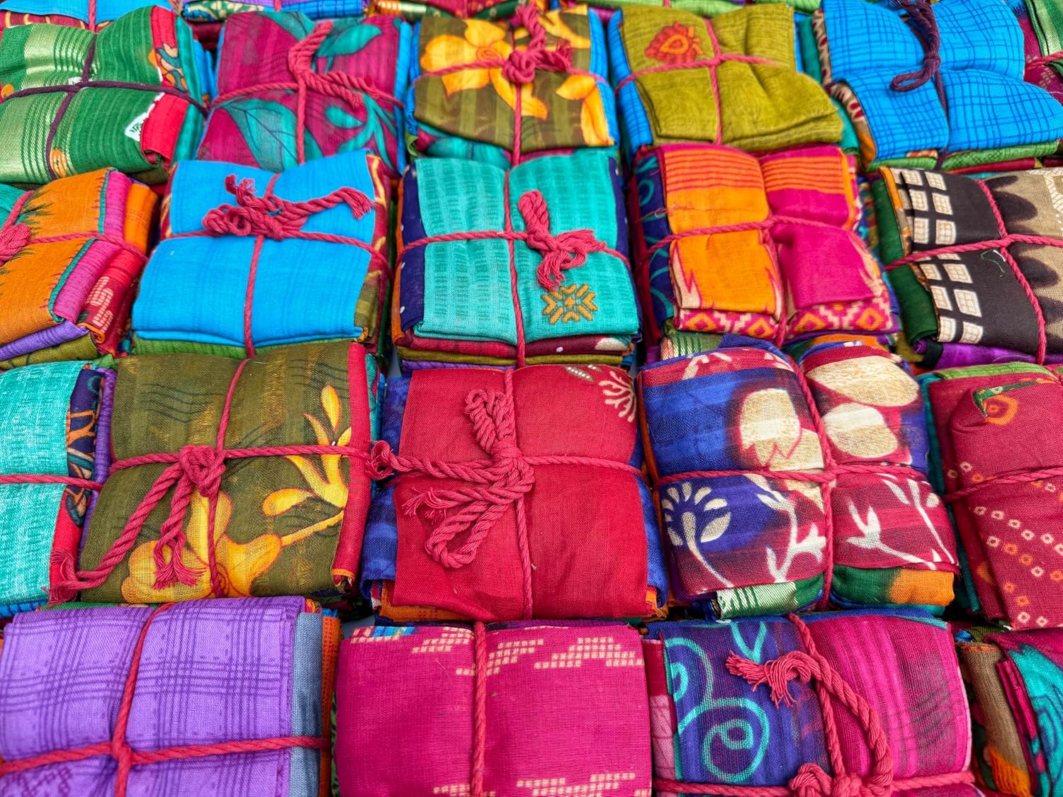 Makers Craft 12 Pieces 18'' X 22'' Vintage Pattern Printed Multicolor Indian Cotton Sari Fat Quarters DIY for Crafts,Quilting, Sewing and Many More