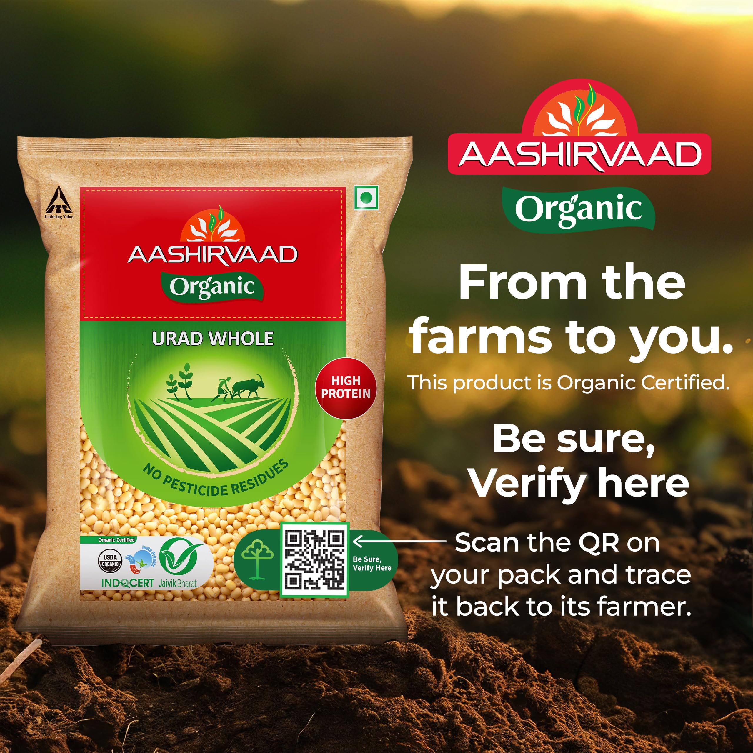 Aashirvaad Organic Urad Dal (Whole), 1kg, 100% Organic Urad Dal Rich in Protein - Image 7 thumbnail