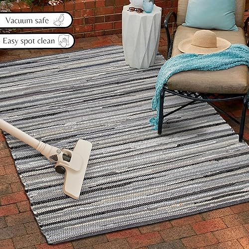 Miniatura 196 de Alfombra de trapo 100% algodón de 2 x 3 pies, lavable multicolor, alfombra Chindi tejida a mano y reversible para sala de estar, cocina, entrada