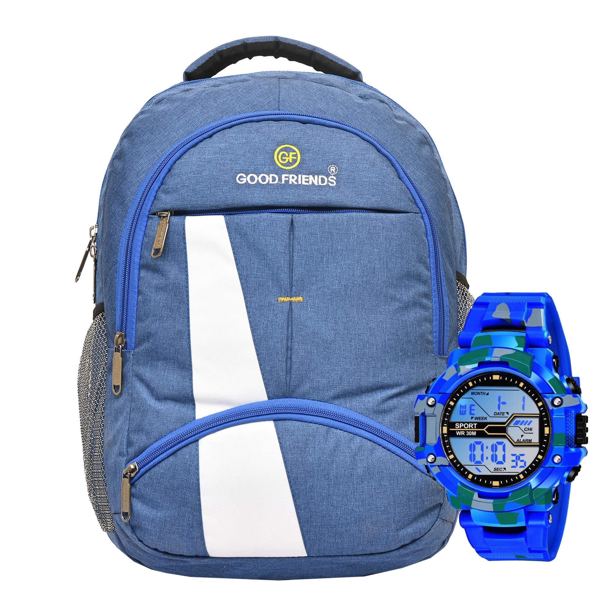 Good Friends 38L Large Laptop Backpack with 3 Compartments Polyester Trendy Waterproof Travel Backpack & Blue Military Watch (B091CXYDPX) Amazon Price History, Amazon Price Tracker