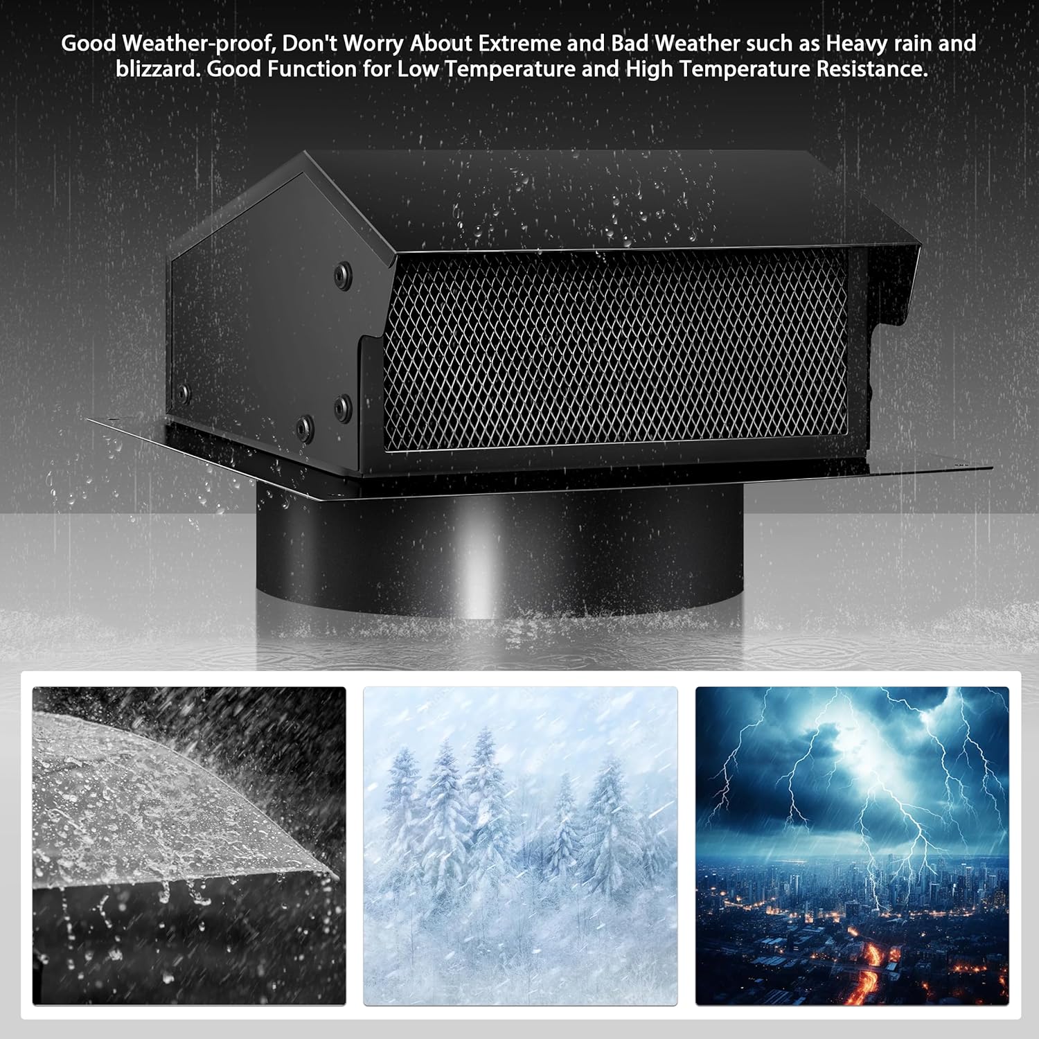 Roof Vent Cap, 8 Inch, Steel Roof Vent Cap, Removable, Roof Dryer Vent Cap for Ventilation with Damper, Black