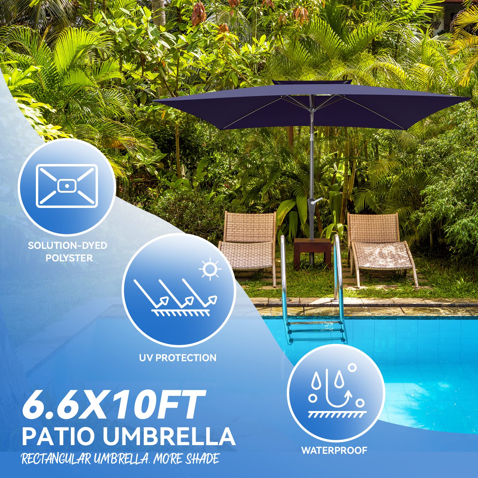 Pakarde 6.6x10ft Rectangle Patio Umbrellas 2 Tiers Outdoor Table