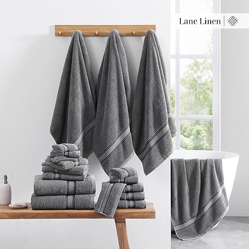 Vista 22 de LANE LINEN Juego de toallas de baño 100% algodón, 18 piezas, cero torsión, secado rápido, súper suaves y altamente absorbentes, 6 toallas de baño, 6