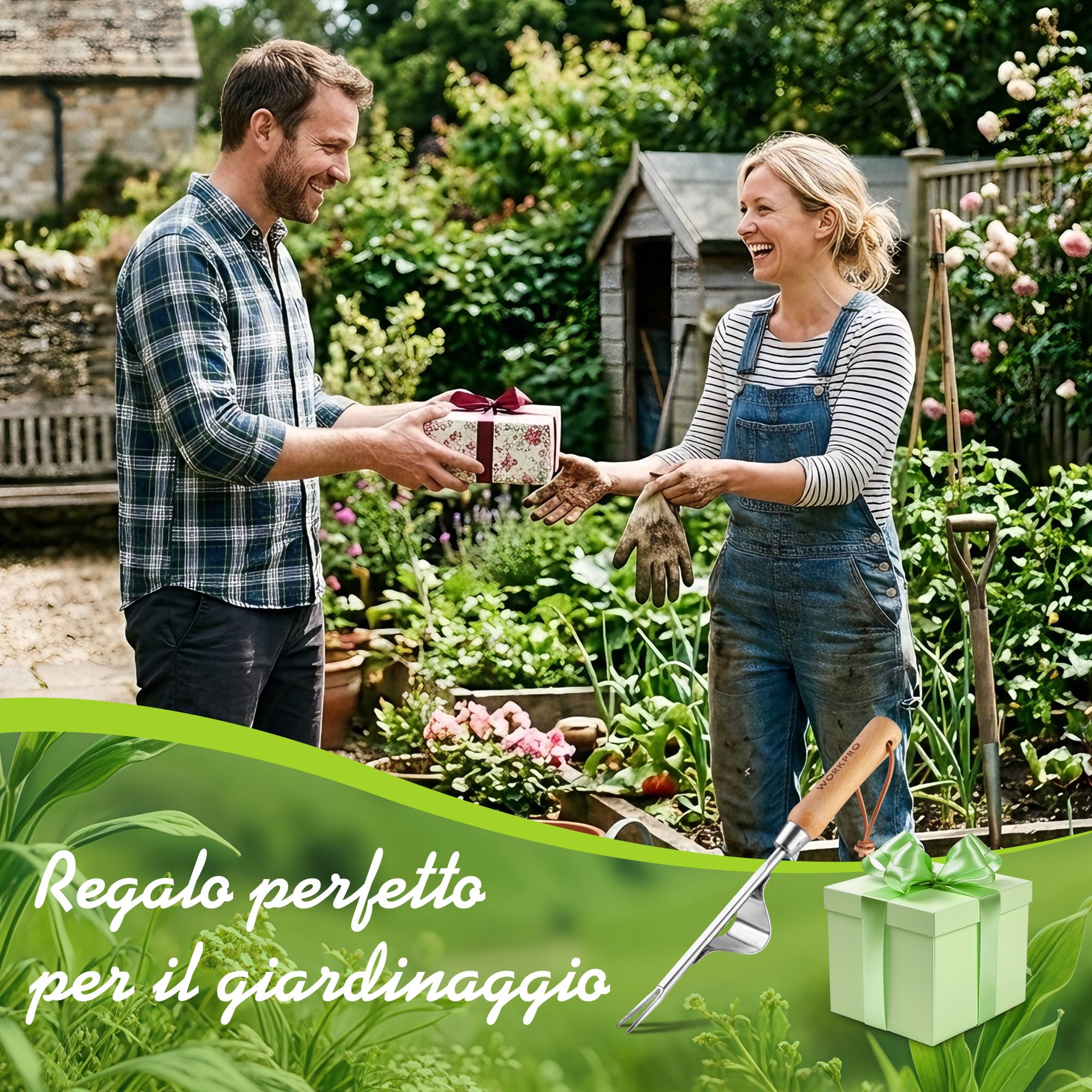 WORKPRO Estirpatore Erbacce Manuale in Acciaio Inossidabile e Legno di Faggio con Punta Vaffilata e Azione di Leva, Strumento Efficiente per Estirpare Erbacce, Utile Attrezzo da Giardino