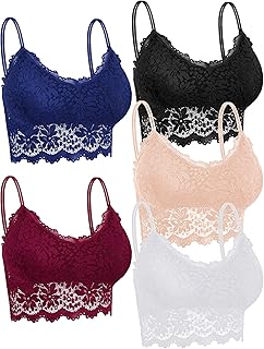 5 Pieces Lace Bralette Padded Lace Camisole Bra Bandeau Bra with Straps and Removable Pads for Women Girls Favors
