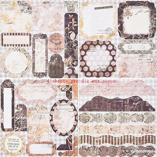 Miniatura 5 de EAMOTOL Bloc de papel retro para álbumes de recortes, 7 x 7 pulgadas, 40 hojas de fondo decorativo de un solo lado con estampado floral negro para