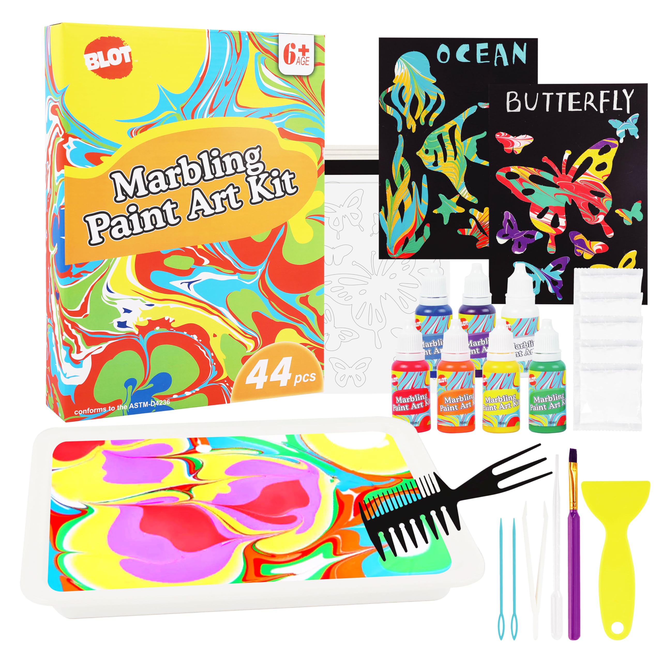 Kit Peinture Marbrée Enfants 12 Couleurs - Activité Créative Art Sur Eau, Loisir Éducatif Et Amusant Pour Enfants 6+ Ans
