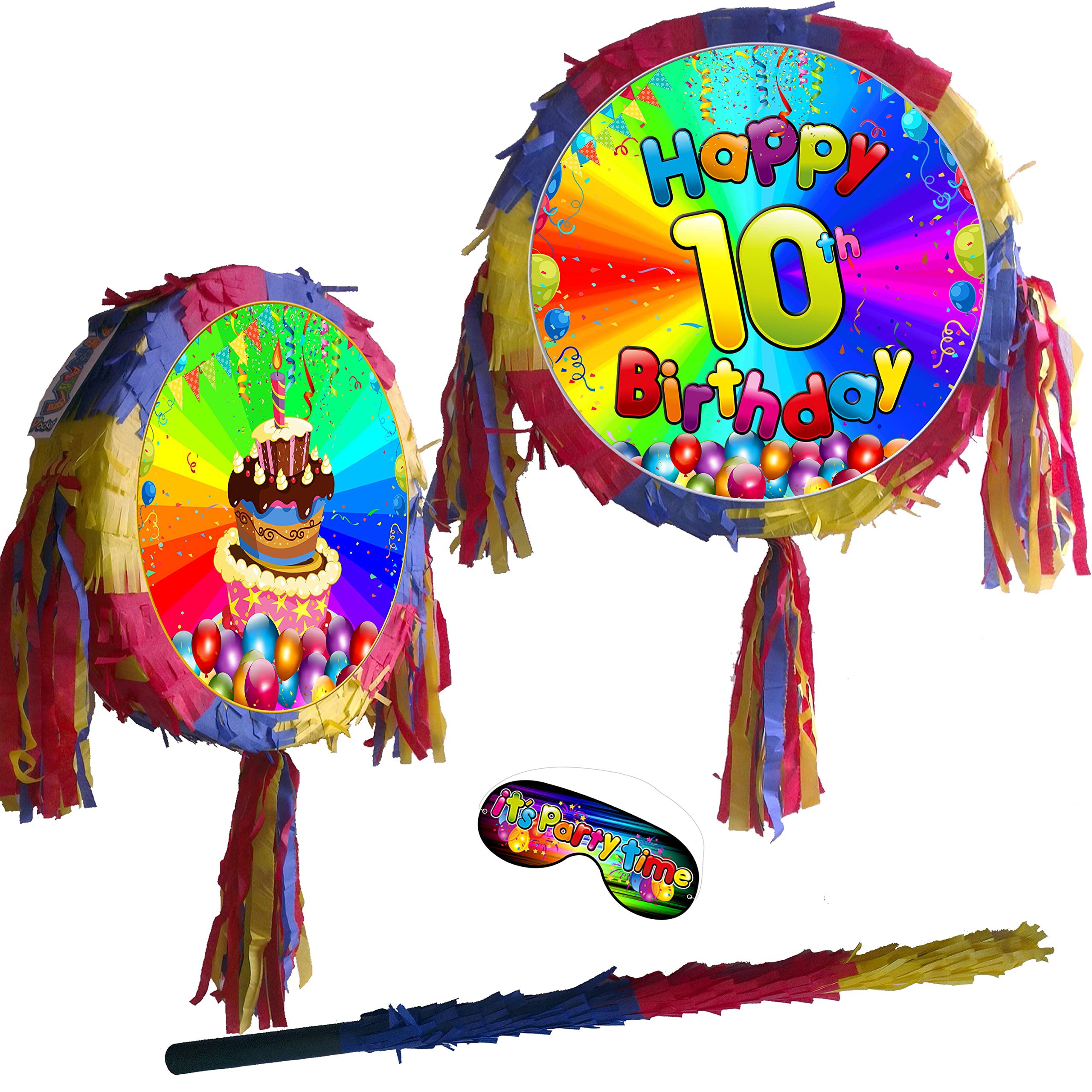 10th Birthday Pinata with Stick and Blindfold