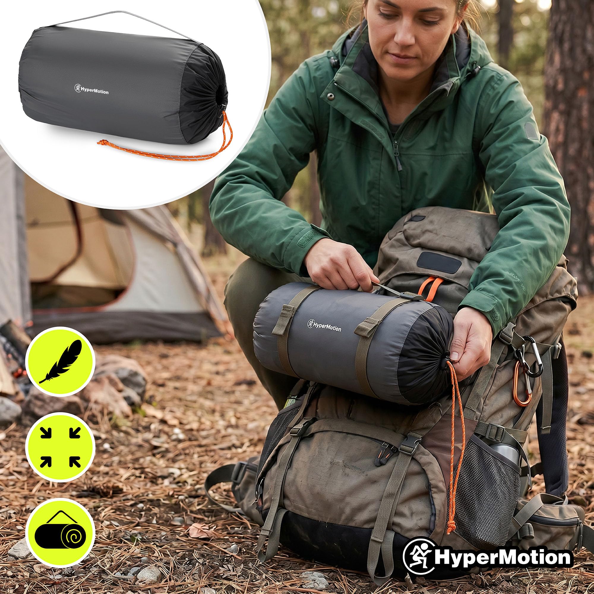 HyperMotion Campmat 2 Isomatte für 2 Personen 190x120 cm, Grau | 940 g Gewicht, zwei integrierte Kopfkissen, großes Liegeformat für gemeinsame Outdoor-Abenteuer