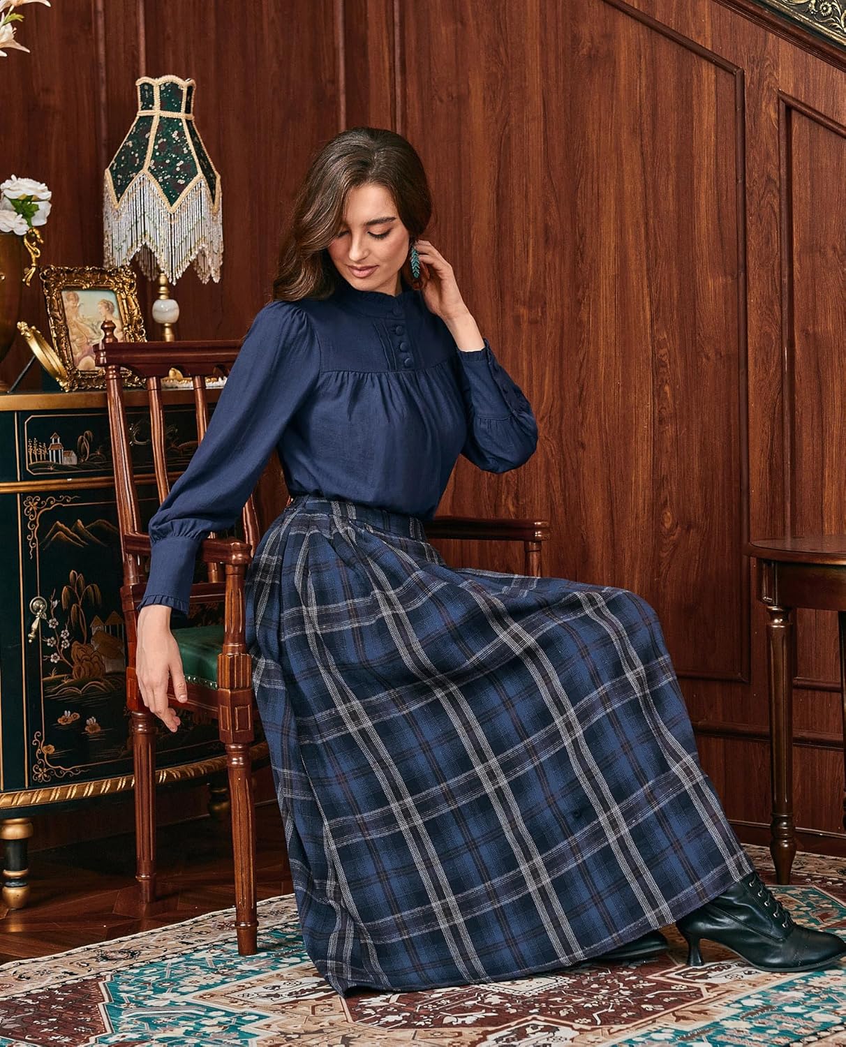 Scarlet Darkness Plaid Skirts for Women High Waist Long Skirt with Pockets - Image 7