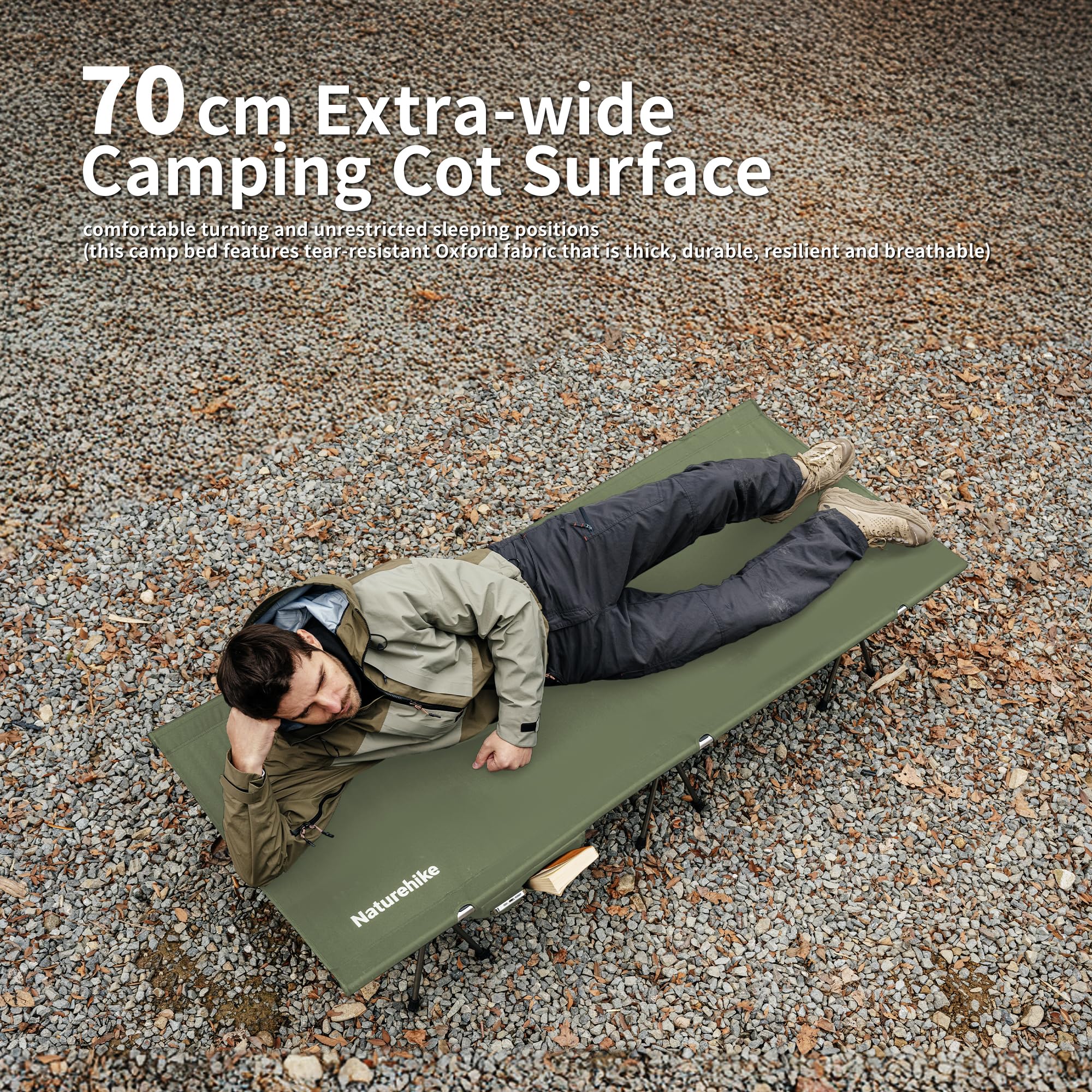 Naturehike Campingbett klappbar 190×70 cm tragbar Feldbett faltbar leicht Klappbett Campingliege bis 150kg Reisebett für Wandern Home Zelt Outdoor Büro Garten(Grün Upgrade)