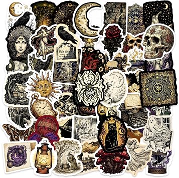 50Pcs Anime Witch Stickers Pack, Vintage Horror Goth Waterproof Decals for Laptop, Kindle, Phone, Skateboard, Suitcase, Water Bottle, Scrapbook, Journal