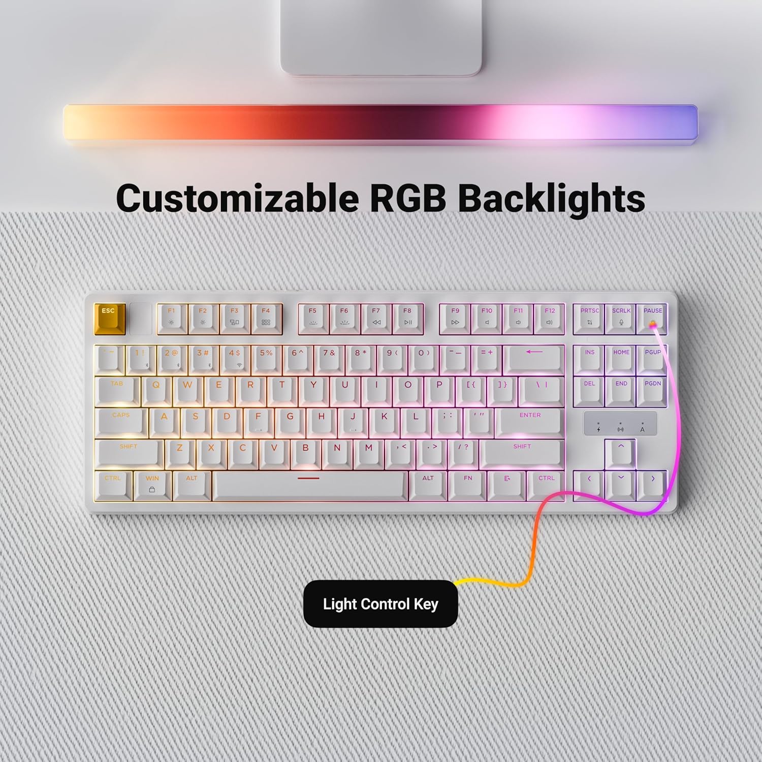 JamesDonkey J4 Wireless Custom Mechanical Keyboard, 2.4 GHz Bluetooth QMK 80% Layout RGB, Hot-swappable Brown Switch Compatible with Mac Windows Linux, 3750mAh Fast Charge Battery for Gaming - White