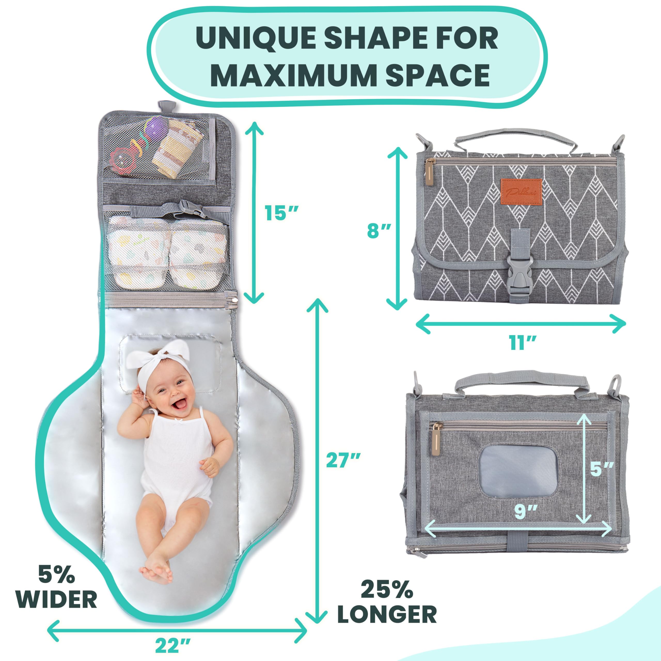 Cambiador portátil para regalos de baby shower y regalos de nueva mamá, cambiador de pañales de viaje para recién nacido, cambiador de pañales grande impermeable, cambiador de pañales plegable y