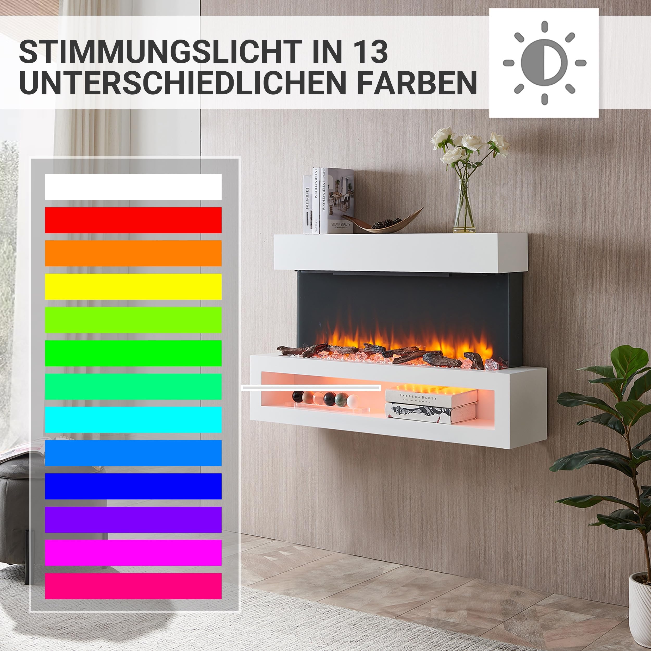 BALDERIA Elektrokamin Nikos, Elektrischer Wandkamin, Weiß